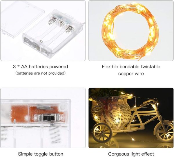 Led Fairy Lights Battery Operated, 2 Packs Mini Battery Powered Copper Wire Starry Fairy Lights for Bedroom, Christmas, Parties, Wedding, Centerpiece, Decoration (5m/16ft Warm White)