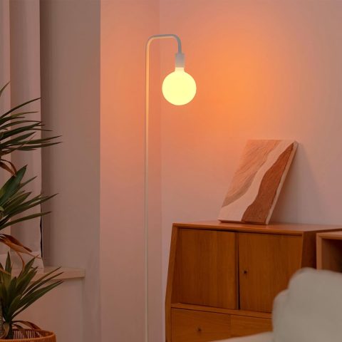 Floor Lamp for Living Room - Minimalist Standing Lamp with Modern LED Bulb, White Frosted Globe Glass 6", 1800K Warm Ambiant Lighting Decorative Tall Lamp for Bedroom Dorm