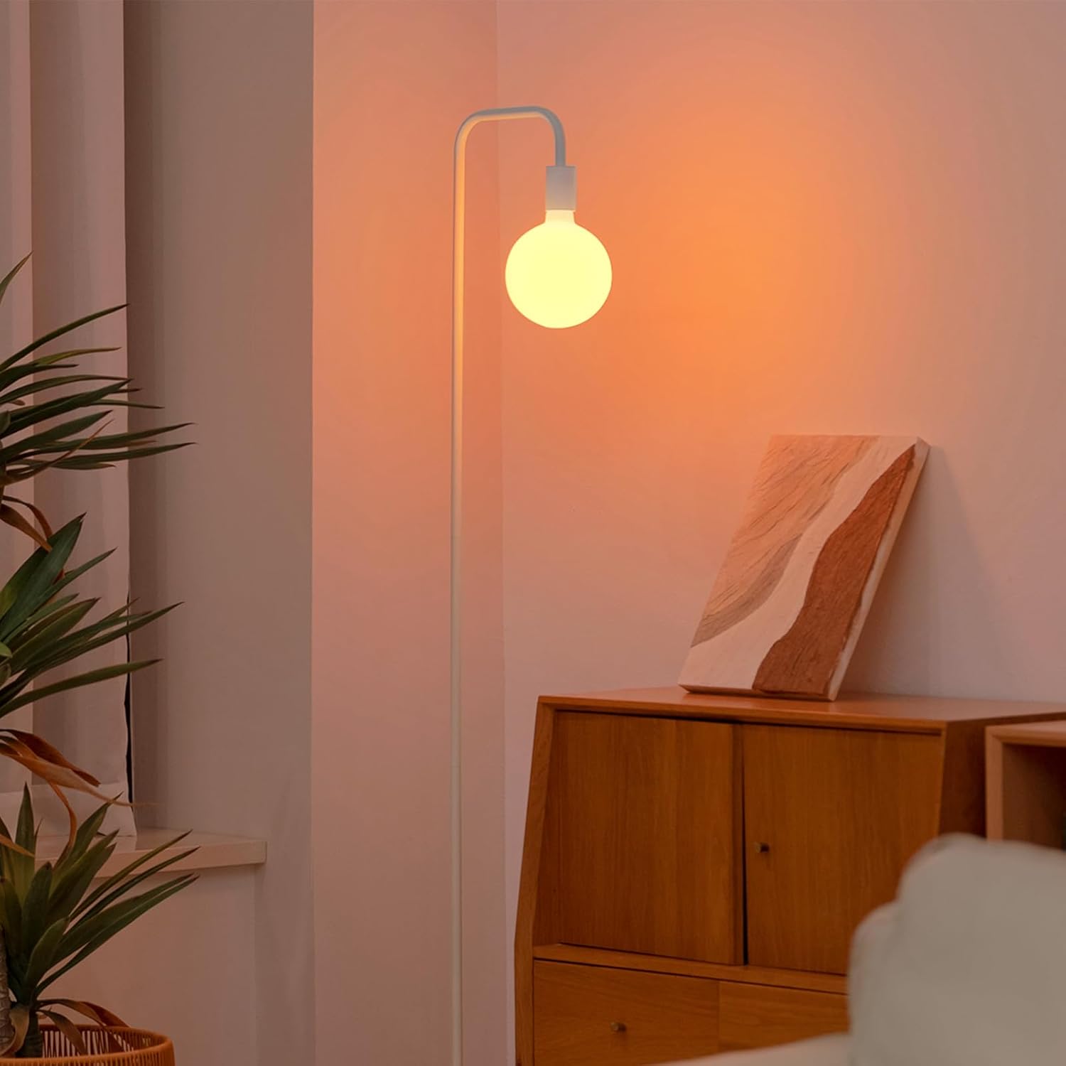 Floor Lamp for Living Room - Minimalist Standing Lamp with Modern LED Bulb, White Frosted Globe Glass 6", 1800K Warm Ambiant Lighting Decorative Tall Lamp for Bedroom Dorm