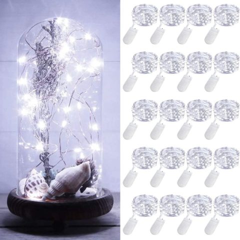 20 Pack Fairy Lights Battery Operated 3.3ft 20 LED Mini String Lights Waterproof Flexible Copper Wire Firefly Starry Lights for Mason Jars Wedding Centerpieces Party Christmas Decor, Cool White