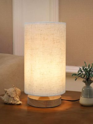 Small Bedside Night Table Lamp for Bedroom, Minimalist Nightstand Lamp with Round Fabric Linen Shade, Study Reading Desk Lamp for Kids Room, Living Room, College Dorm, Home, Office