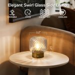 Battery Operated Table Lamp with Timer, Stepless Dimming Small Bedside Lamp Battery Powered Cordless Lamp for Home Decor Entryway/Living Room/Coffee Table/Shelf Transparent