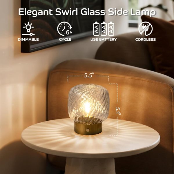 Battery Operated Table Lamp with Timer, Stepless Dimming Small Bedside Lamp Battery Powered Cordless Lamp for Home Decor Entryway/Living Room/Coffee Table/Shelf Transparent