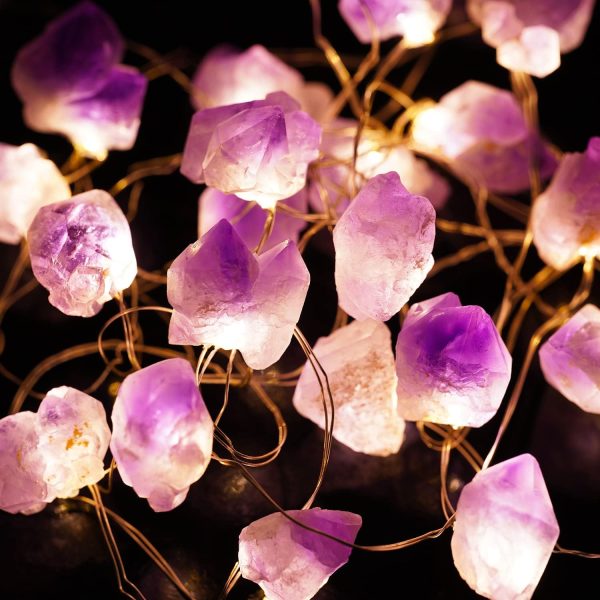 Decorative Lights Plus Amethyst LED String Lights Battery Operated with Remote 10 ft 30 LEDs Natural Crystal String Lights for Bedroom Party Indoor Birthday Wedding Decor(Plus)