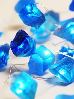 Natural Blue Fluorite String Lights Indoor 10ft 30 LEDs Fairy Lights Battery Powered with Remote Sea Glass Beach Themed Raw Stones Decorative Lights for Bedroom Mothers Day Valentines Day Decor