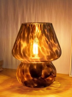 Mushroom Lamp Small Vintage Table Lamp for Bedroom Nightstand, Bedside Lamp Translucent Glass Stepless Dimmable, Murano Aesthetic Home Decor for Living Room Kitchen(Black)