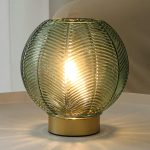 Battery Operated Lamp with Timer, Decorative Green Glass Table Lamp Cordless, Small Ambient Lamp for Bedside Bedroom Living Room Decor -Green