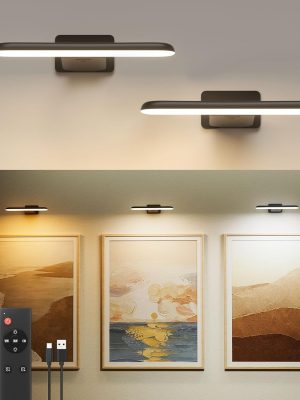 2 Pack Picture Lights for Wall,Art Lights for Painting,Battery Operated Wall Sconce Rechargeable,LED Wall Light Cordless with Remote, Frame,Gallery,Dartboard Lights No-Drill,Black
