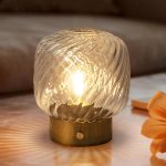 Battery Operated Table Lamp with Timer, Stepless Dimming Small Bedside Lamp Battery Powered Cordless Lamp for Home Decor Entryway/Living Room/Coffee Table/Shelf Transparent