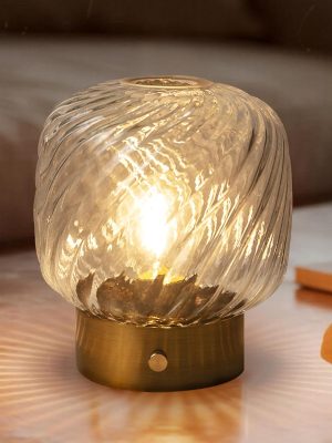 Battery Operated Table Lamp with Timer, Stepless Dimming Small Bedside Lamp Battery Powered Cordless Lamp for Home Decor Entryway/Living Room/Coffee Table/Shelf Transparent