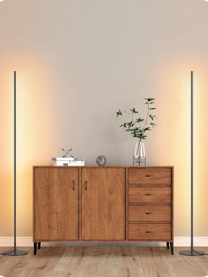 LED Corner Lamp, Set of 2 Minimalist Dimmable Tall Light with Remote, 57.5" Floor Lamps for Living Room, Bedroom, Home Office, 7 Color Temperature 2700-6000K (Black)