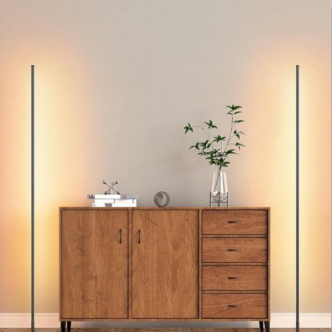 LED Corner Lamp, Set of 2 Minimalist Dimmable Tall Light with Remote, 57.5" Floor Lamps for Living Room, Bedroom, Home Office, 7 Color Temperature 2700-6000K (Black)