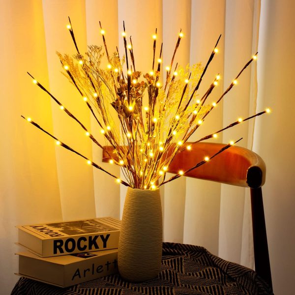 3 Pack Twig Lights, Prelit Branches, USB Plug in Branches Lights with 60 LED Bulbs, Romantic Decorative Iights for Vase, Lighted Tree Branches for Indoor, Plug in Lighted Branches for Party