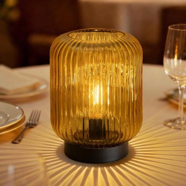 Battery Operated Lamp, Cordless Table Lamps for Home Decor, Battery Powered Nightlight with LED Bulb, Decorative Glass Beside Lamp for Bedroom Living Room-Gold