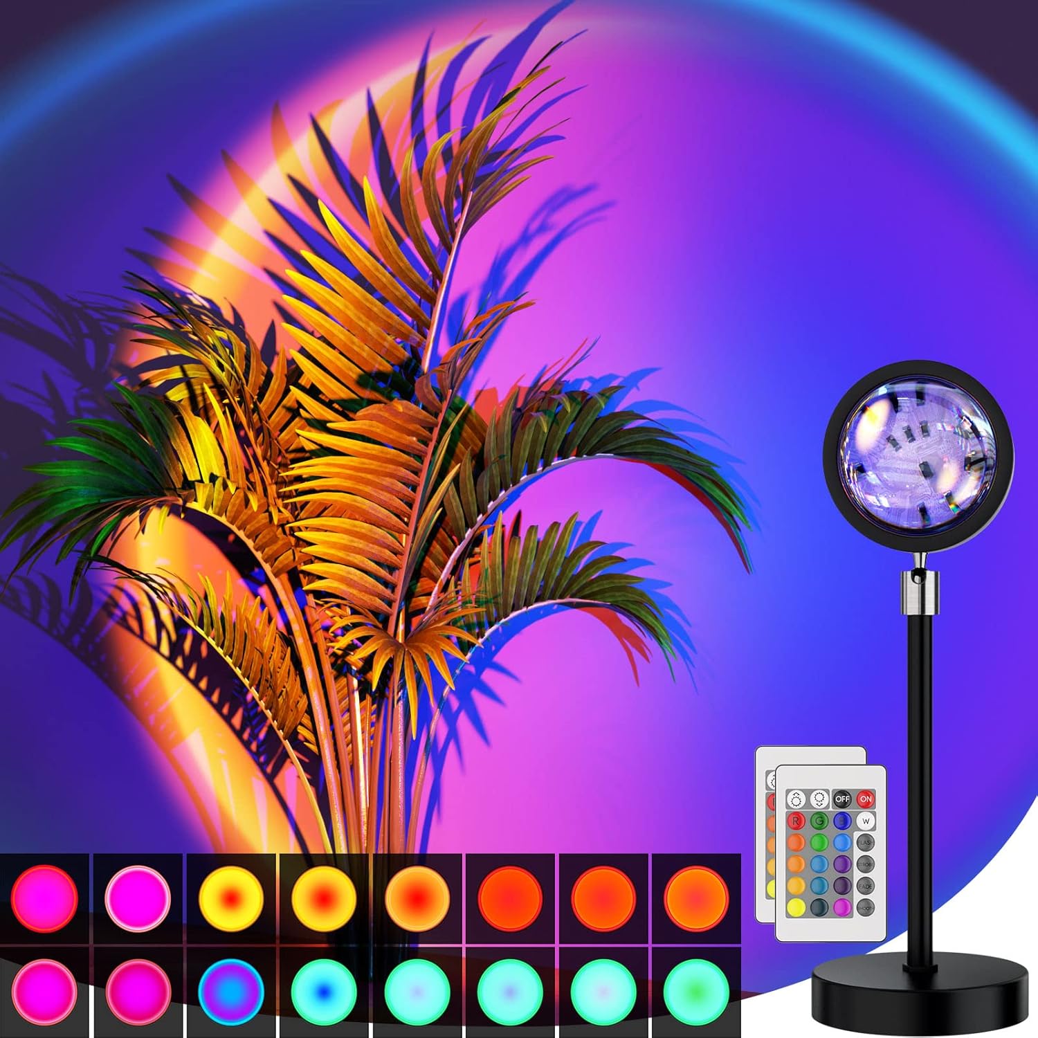 Sunset Lamp Projection Led Lights with Remote, Multicolor Night Light 360° Rotation Rainbow Lights 4 Modes Setting for Photography/Selfie/Party/Home/Living Room/Bedroom Decor, Gifts for Women