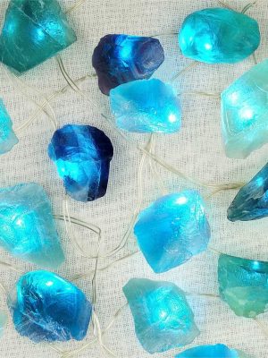 Natural Fluorite String Lights Battery Operated with Remote Sea Glass Raw Stones Decorative Lights 6.5ft 20 LEDs String Lights for Bedroom Party Indoor Christmas Wedding Decor