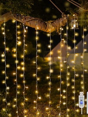 Curtain Lights for Bedroom, 200 Led Hanging String Lights Outdoor, Fairy Curtain Lights Indoor for Dorm, Christmas, Wall, Backdrop, Window, Wedding, Party, Brithday Decor, Warm White