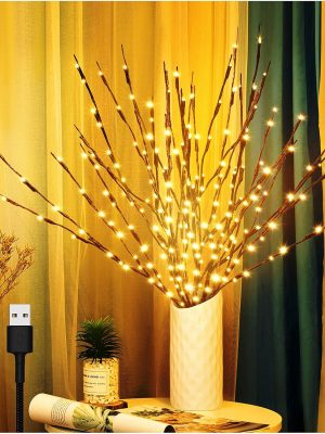 3 Pack Twig Lights, Prelit Branches, USB Plug in Branches Lights with 60 LED Bulbs, Romantic Decorative Iights for Vase, Lighted Tree Branches for Indoor, Plug in Lighted Branches for Party