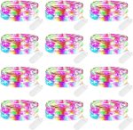 12 Pack Easter Led Fairy Lights Battery Operated String Lights Waterproof Silver Wire 7 Feet 20 Led Firefly Starry Moon Lights for DIY Wedding Party Bedroom Patio Christmas