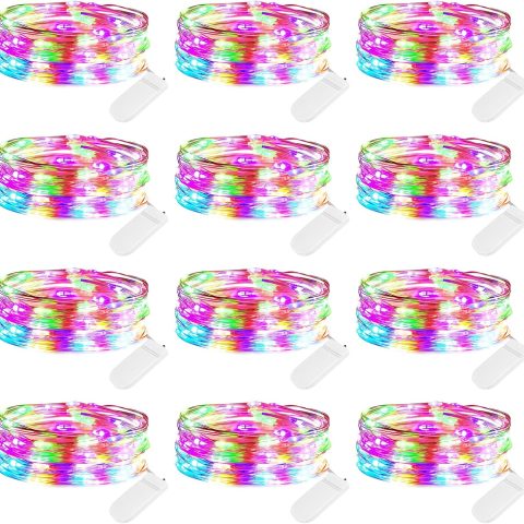 12 Pack Easter Led Fairy Lights Battery Operated String Lights Waterproof Silver Wire 7 Feet 20 Led Firefly Starry Moon Lights for DIY Wedding Party Bedroom Patio Christmas