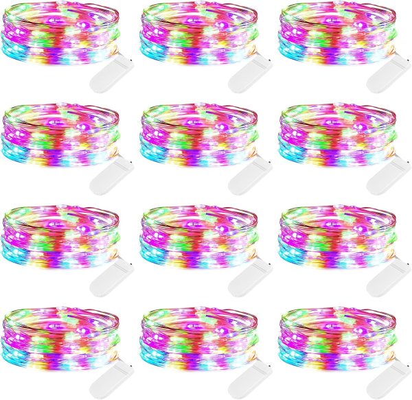 12 Pack Easter Led Fairy Lights Battery Operated String Lights Waterproof Silver Wire 7 Feet 20 Led Firefly Starry Moon Lights for DIY Wedding Party Bedroom Patio Christmas
