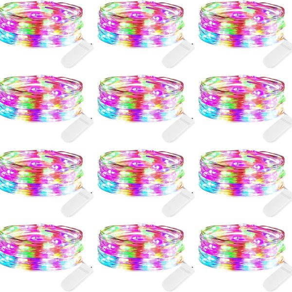 12 Pack Easter Led Fairy Lights Battery Operated String Lights Waterproof Silver Wire 7 Feet 20 Led Firefly Starry Moon Lights for DIY Wedding Party Bedroom Patio Christmas