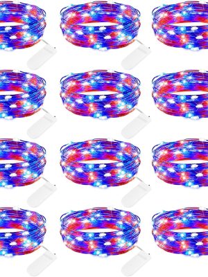 4th of July Decor Patriotic Fairy Lights, 7 FT. Silver Wire Red White Blue String Lights, Firefly Starry Moon Lights, Micro LED Mini Fairy Lights for Jars DIY Picture Wedding